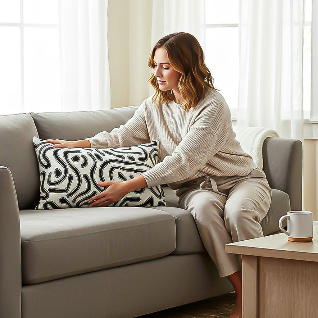 SOGA 30cm Black White Abstract Swirl Pattern Decorative Throw Pillow