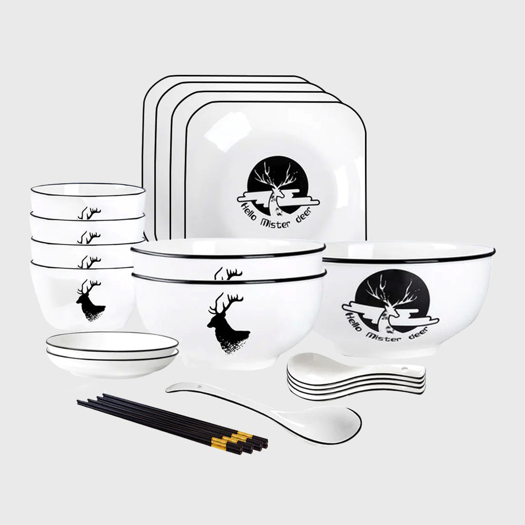 White Antler Printed Ceramic Dinnerware Set of 13