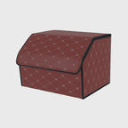 Leather Car Boot Foldable Trunk Cargo Organizer Box Coffee/Gold Stitch Medium