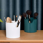 Pink 2 Tier Cosmetic Storage with Brush Lipstick Holder Organiser and LED Light Tabletop Mirror Set