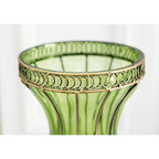 67cm Green Glass Floor Vase and 12pcs Dark Pink Artificial Flower Set