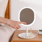 White 3 Tier Cosmetic Storage with Brush Lipstick Holder Organiser and LED Light Tabletop Mirror Set